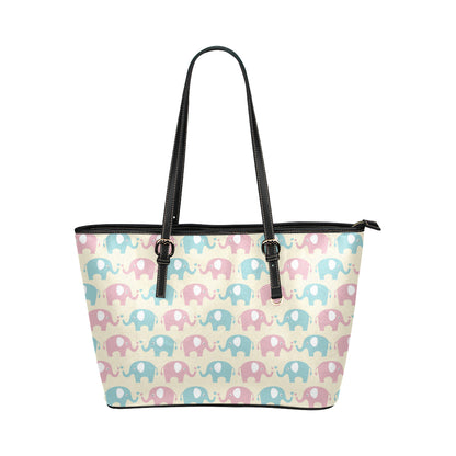 Elephant Baby Pastel Print Pattern Leather Tote Bag
