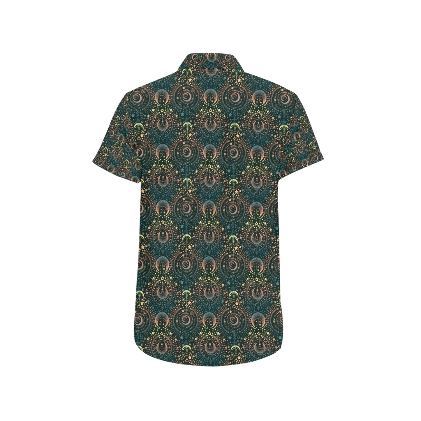 Sun Moon Print Design LKS307 Men Short Sleeve Button Up Shirt