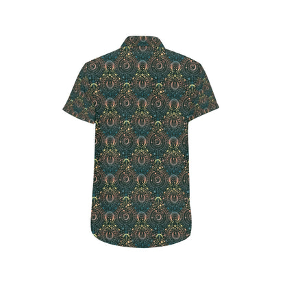 Sun Moon Print Design LKS307 Men Short Sleeve Button Up Shirt