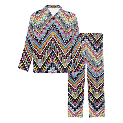 Multicolor zigzag Tribal Aztec Men's Long Pajama Set