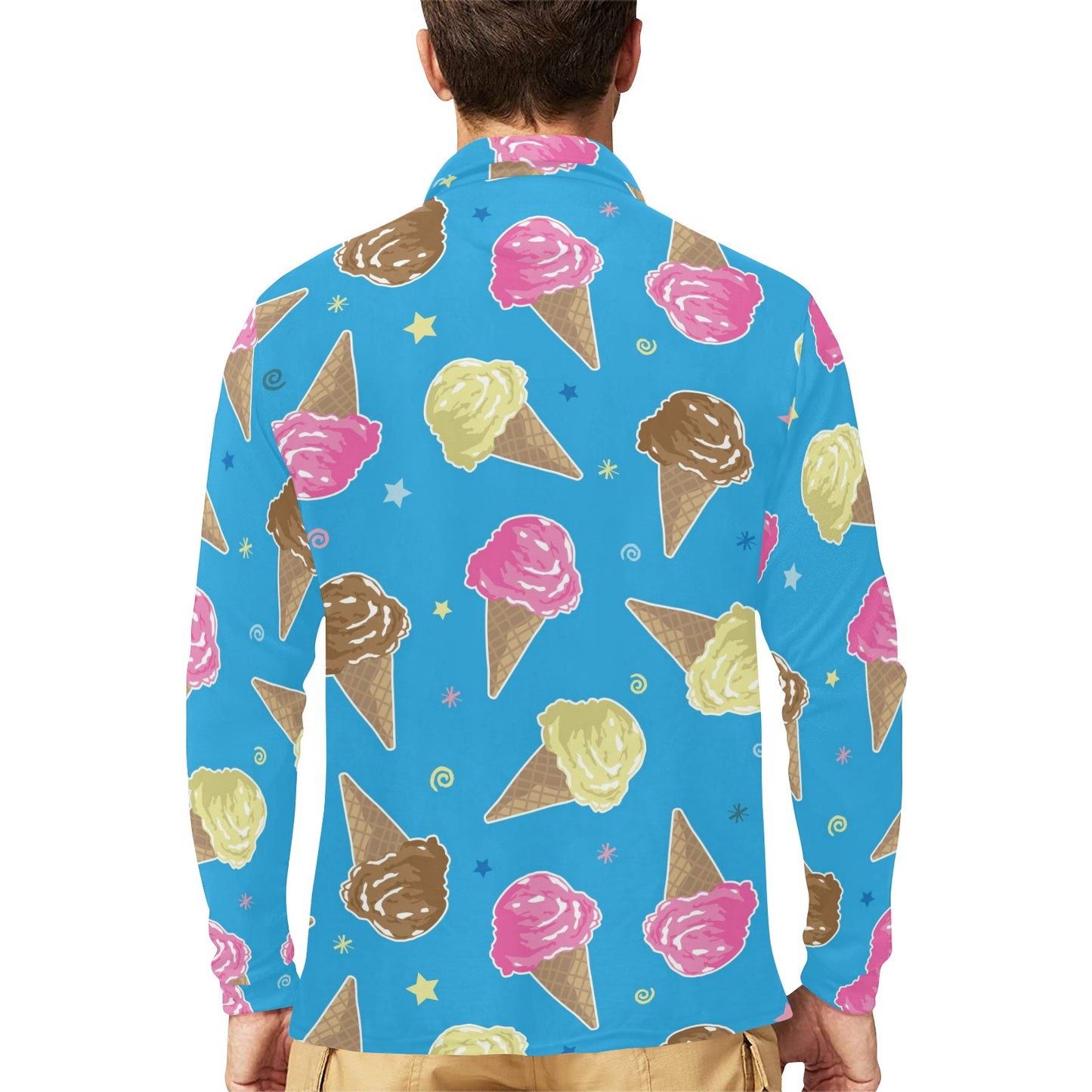 Ice Cream Pattern Print Design 01 Long Sleeve Polo Shirt For Men's