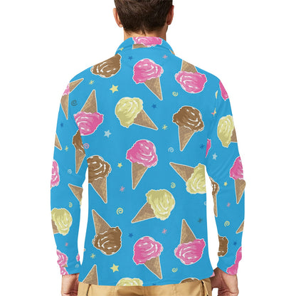 Ice Cream Pattern Print Design 01 Long Sleeve Polo Shirt For Men's