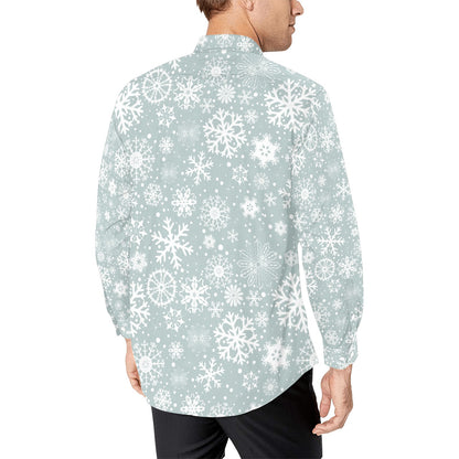 Snowflake Print Design LKS303 Men's Long Sleeve Dress Shirt