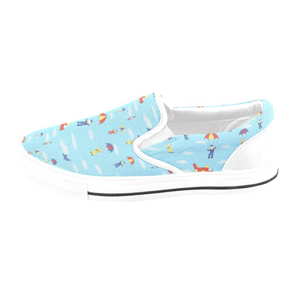 Skydiver Print Design LKS304 White Slip Ons Canvas Women's Shoes