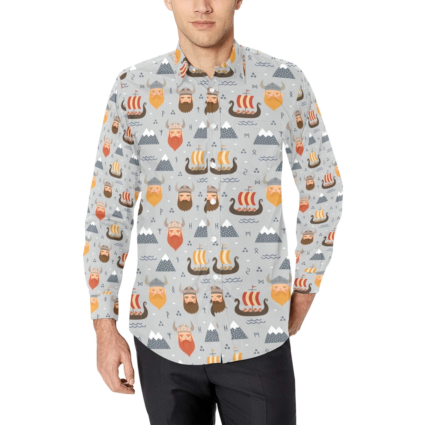 Vikings Print Design LKS307 Men's Long Sleeve Dress Shirt