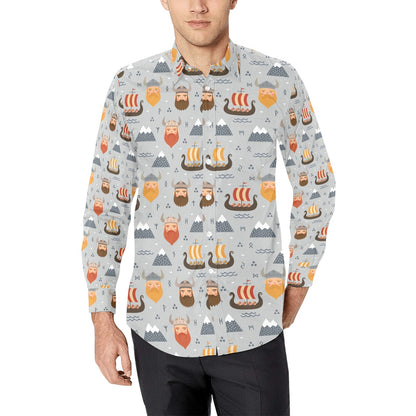 Vikings Print Design LKS307 Men's Long Sleeve Dress Shirt