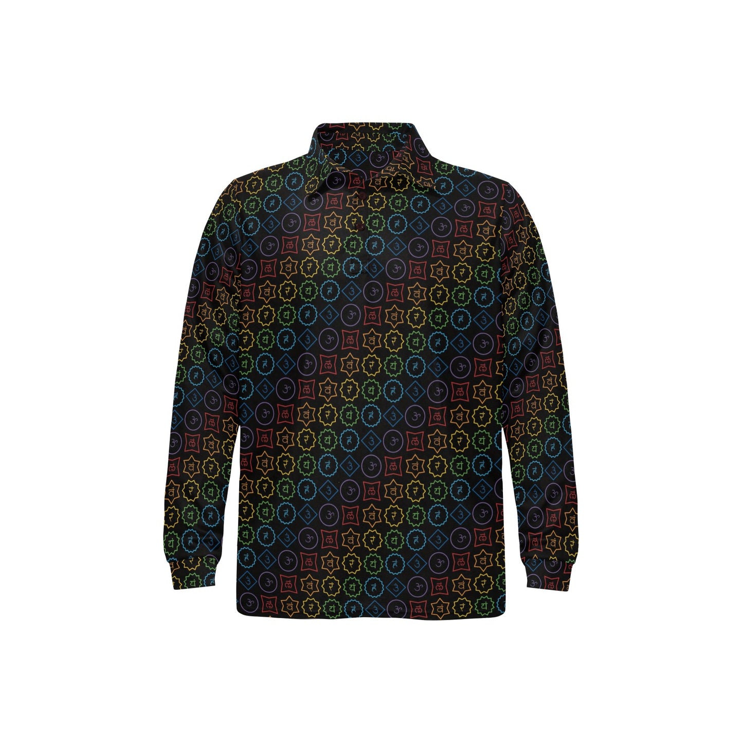 Chakra Colorful Symbol Pattern Long Sleeve Polo Shirt For Men's