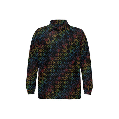 Chakra Colorful Symbol Pattern Long Sleeve Polo Shirt For Men's