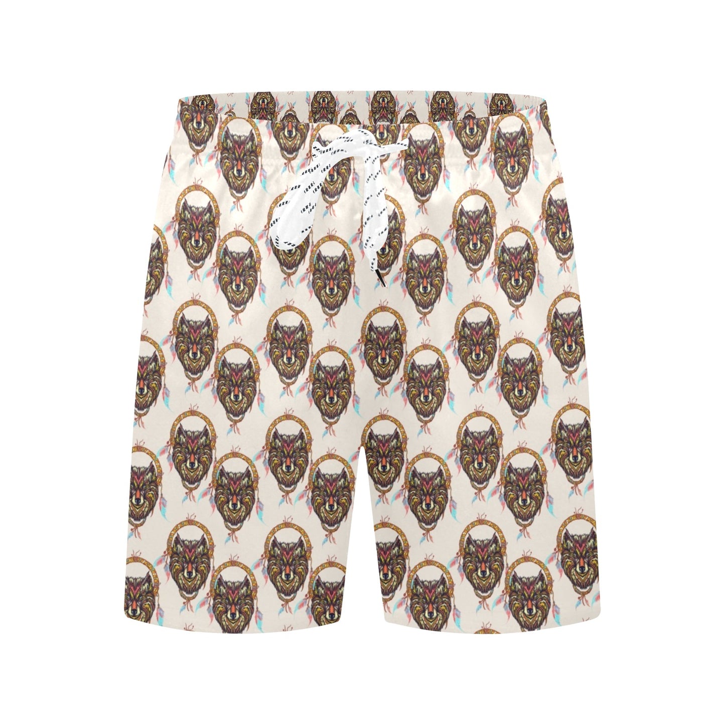 Wolf Tribal Dream Catcher Design Print Men's Swim Trunks Beach Shorts