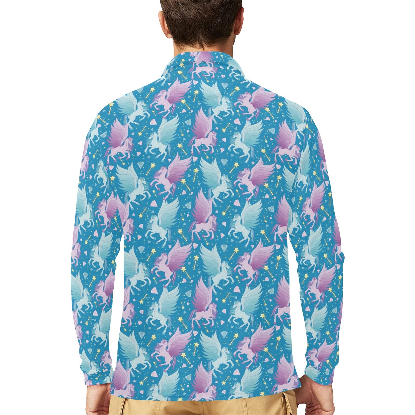 Pegasus Pattern Print Design 04 Long Sleeve Polo Shirt For Men's