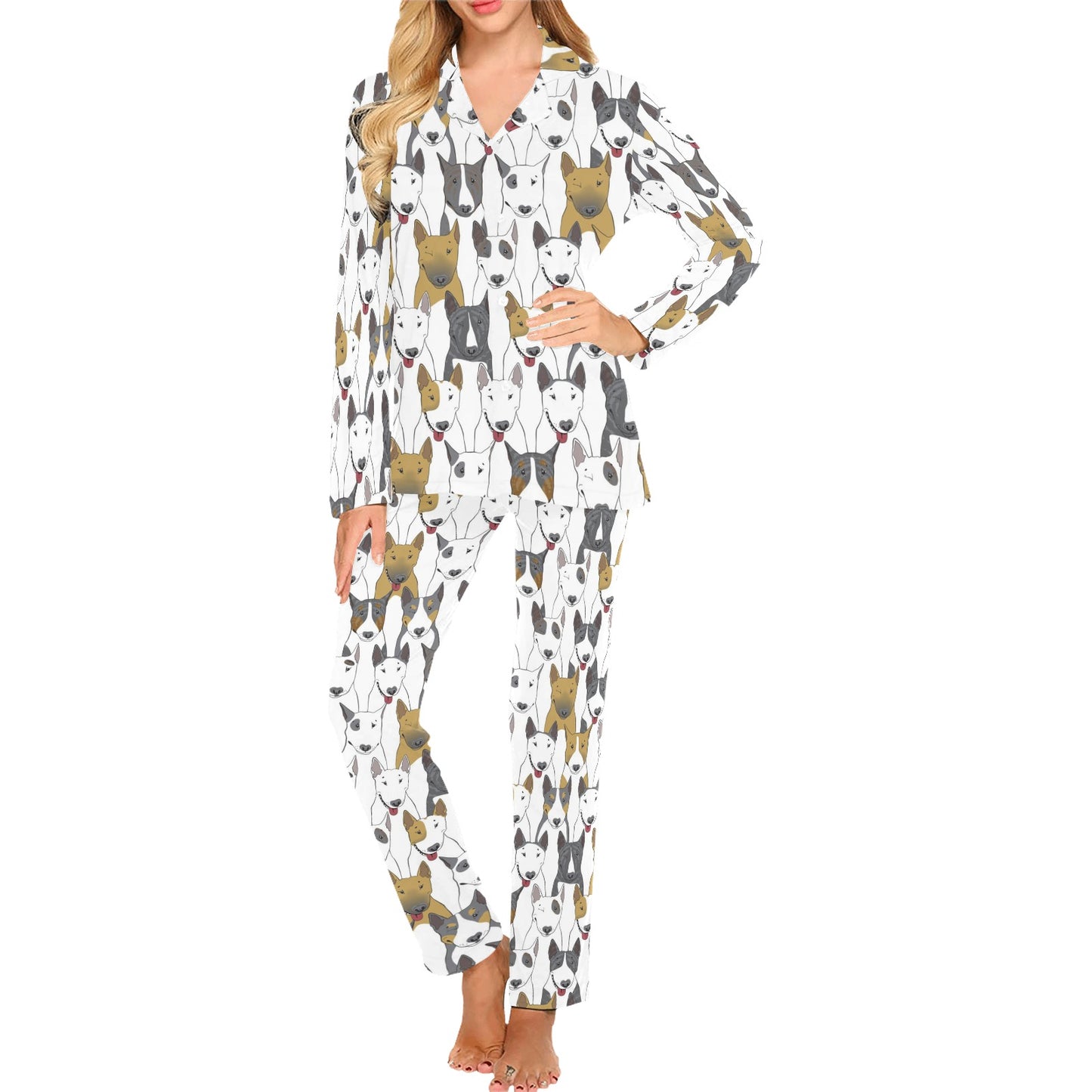 Bull Terriers Pattern Print Design 03 Women's Long Pajama Set