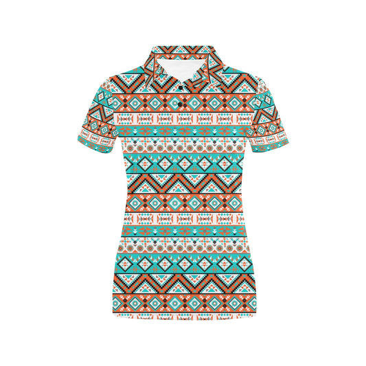 Navajo Style Print Pattern Women's Polo Shirt
