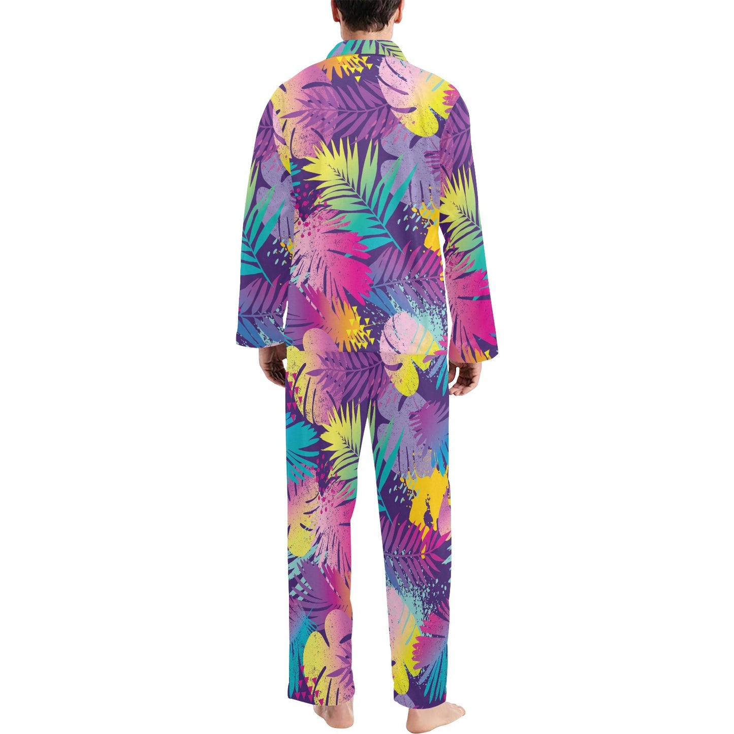 Palm Leaf Pattern Print Design A04 Men's Long Pajama Set