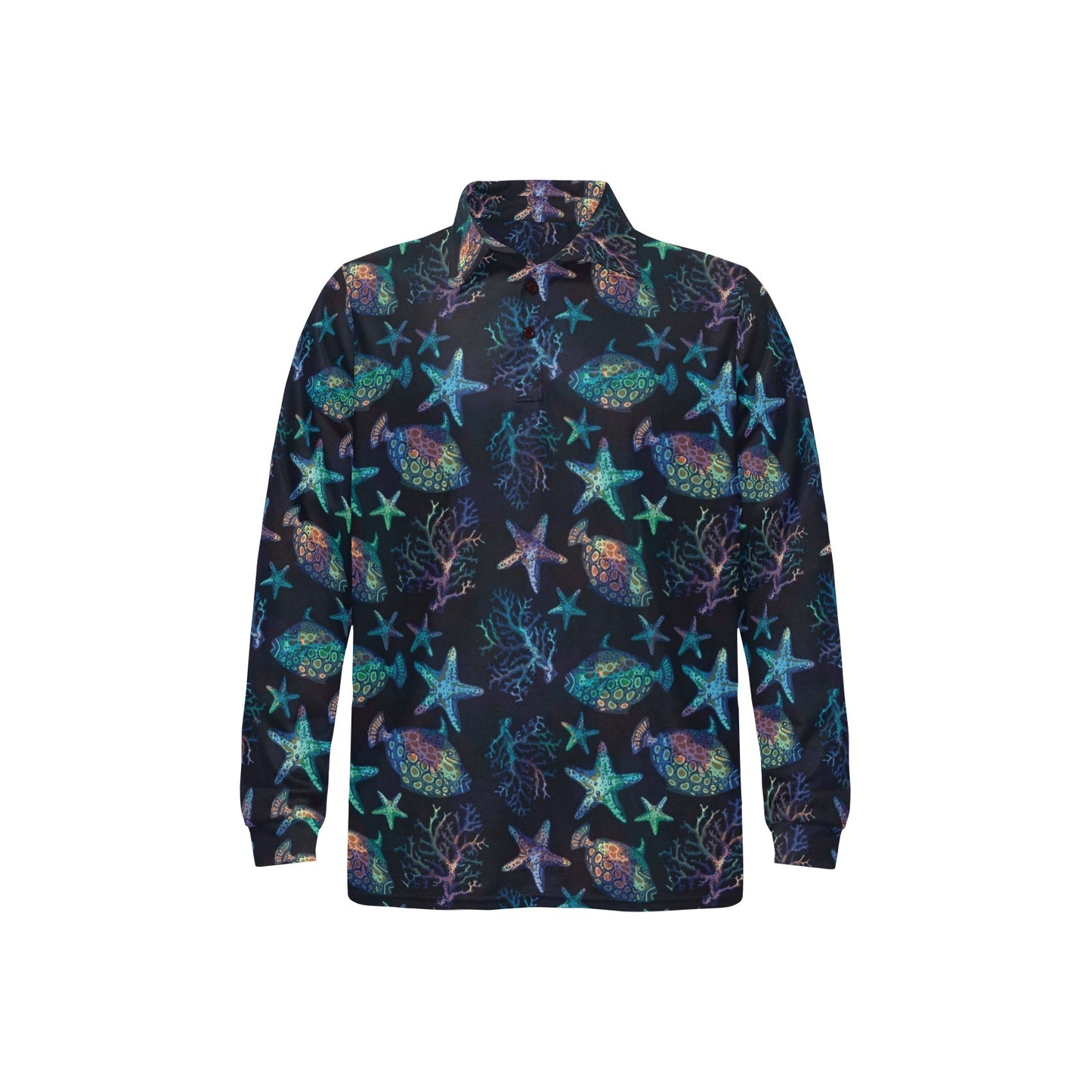 Starfish Pattern Print Design 01 Long Sleeve Polo Shirt For Men's