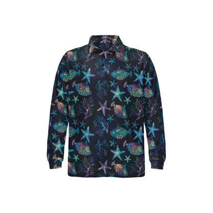 Starfish Pattern Print Design 01 Long Sleeve Polo Shirt For Men's