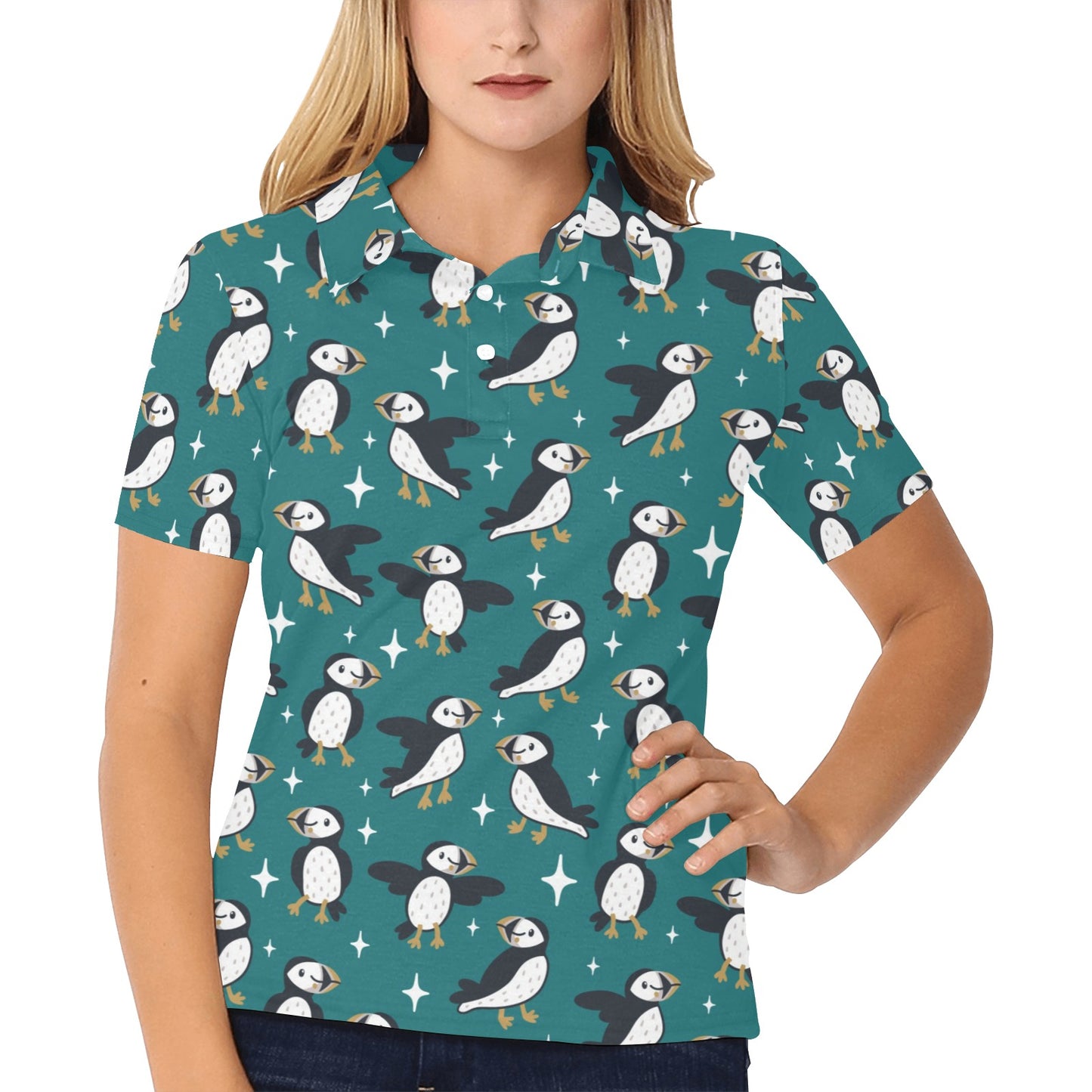 Puffin Pattern Print Design A05 Women's Polo Shirt
