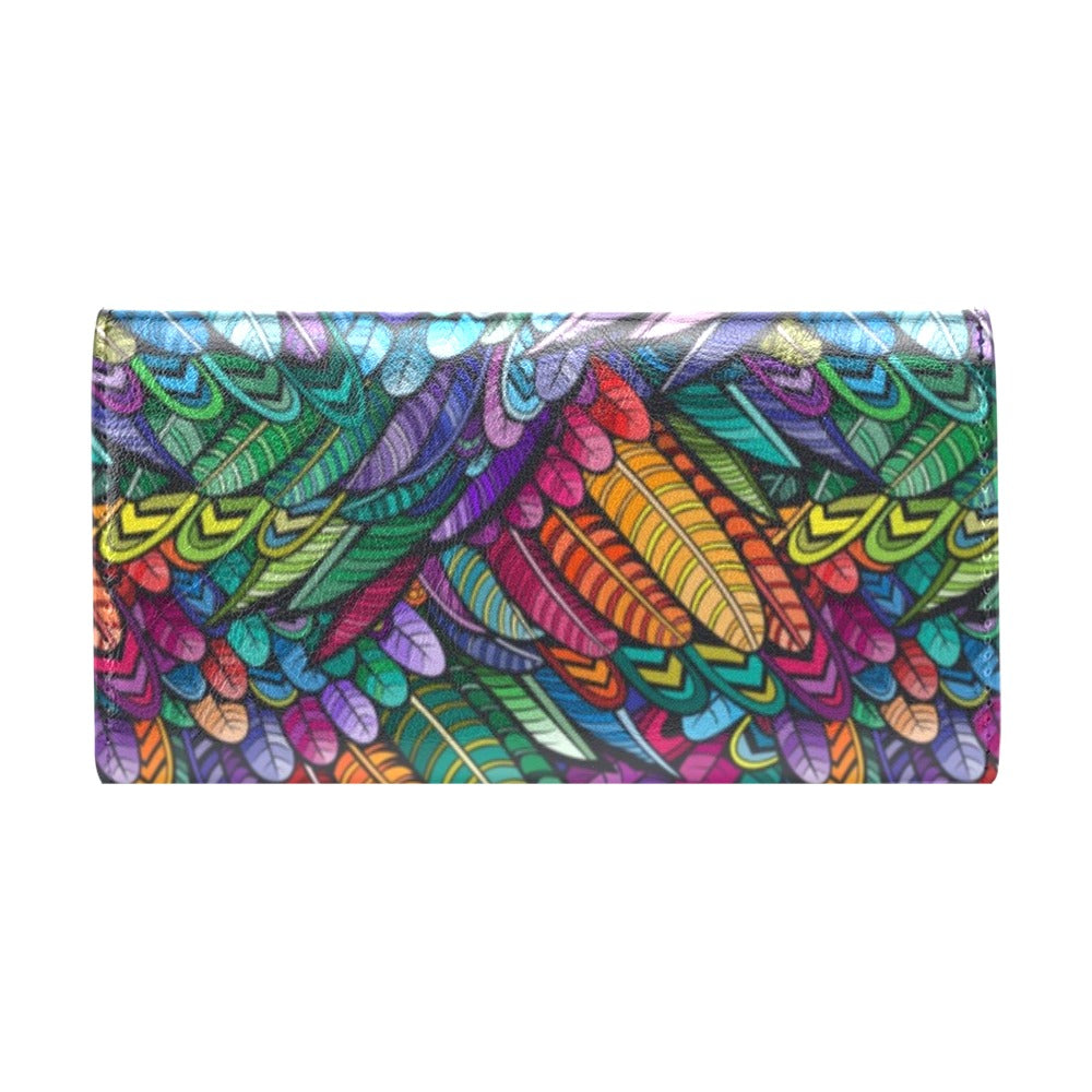 Feather Multicolor Design Print Women's Trifold Wallet