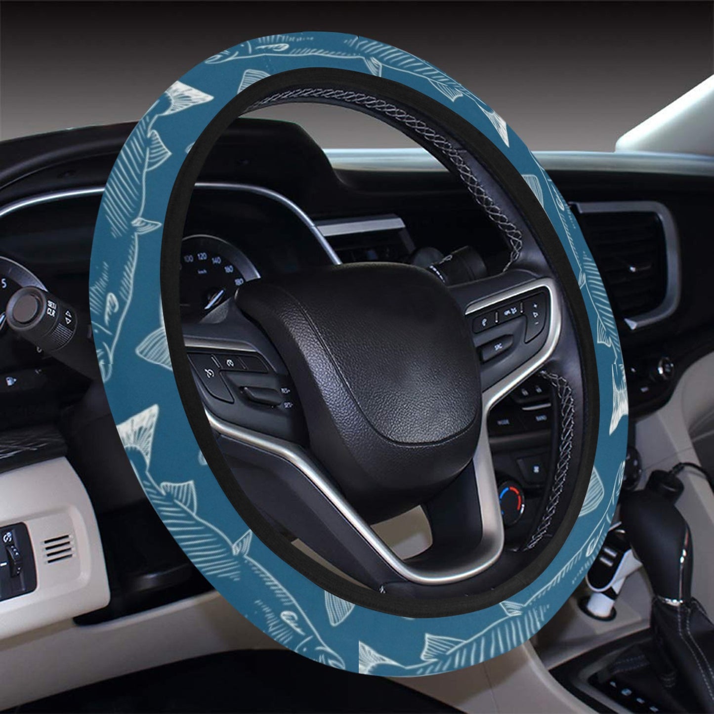 Salmon Fish Print Design LKS301 Steering Wheel Cover with Elastic Edge