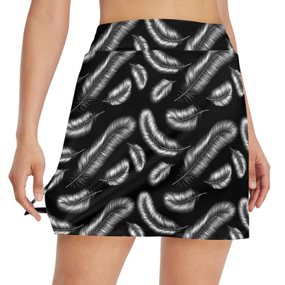 Feather Black White Design Print 17" Golf & Pickleball Skort with Pockets