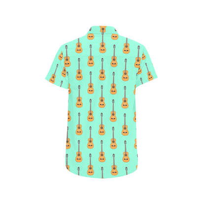 Acoustic Guitar Print Design LKS403 Men Short Sleeve Button Up Shirt