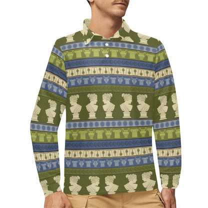 Ancient Greek Statue Print Design LKS301 Long Sleeve Polo Shirt For Men's