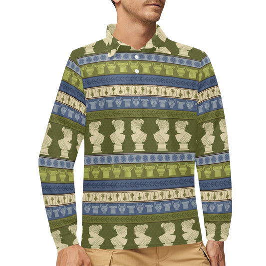 Ancient Greek Statue Print Design LKS301 Long Sleeve Polo Shirt For Men's