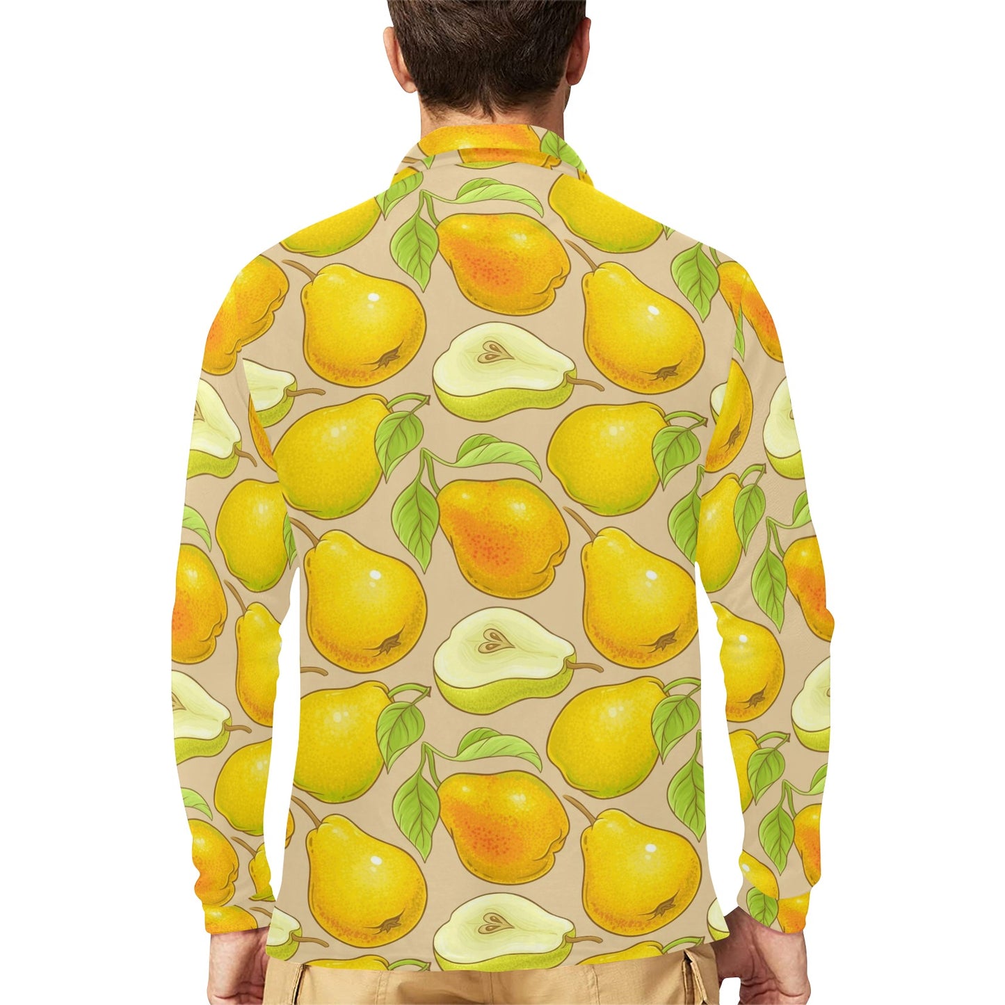 Pear Pattern Print Design PE05 Long Sleeve Polo Shirt For Men's
