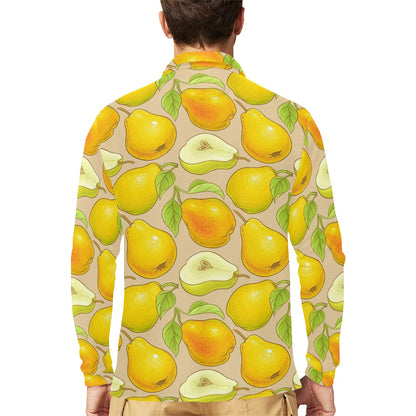 Pear Pattern Print Design PE05 Long Sleeve Polo Shirt For Men's