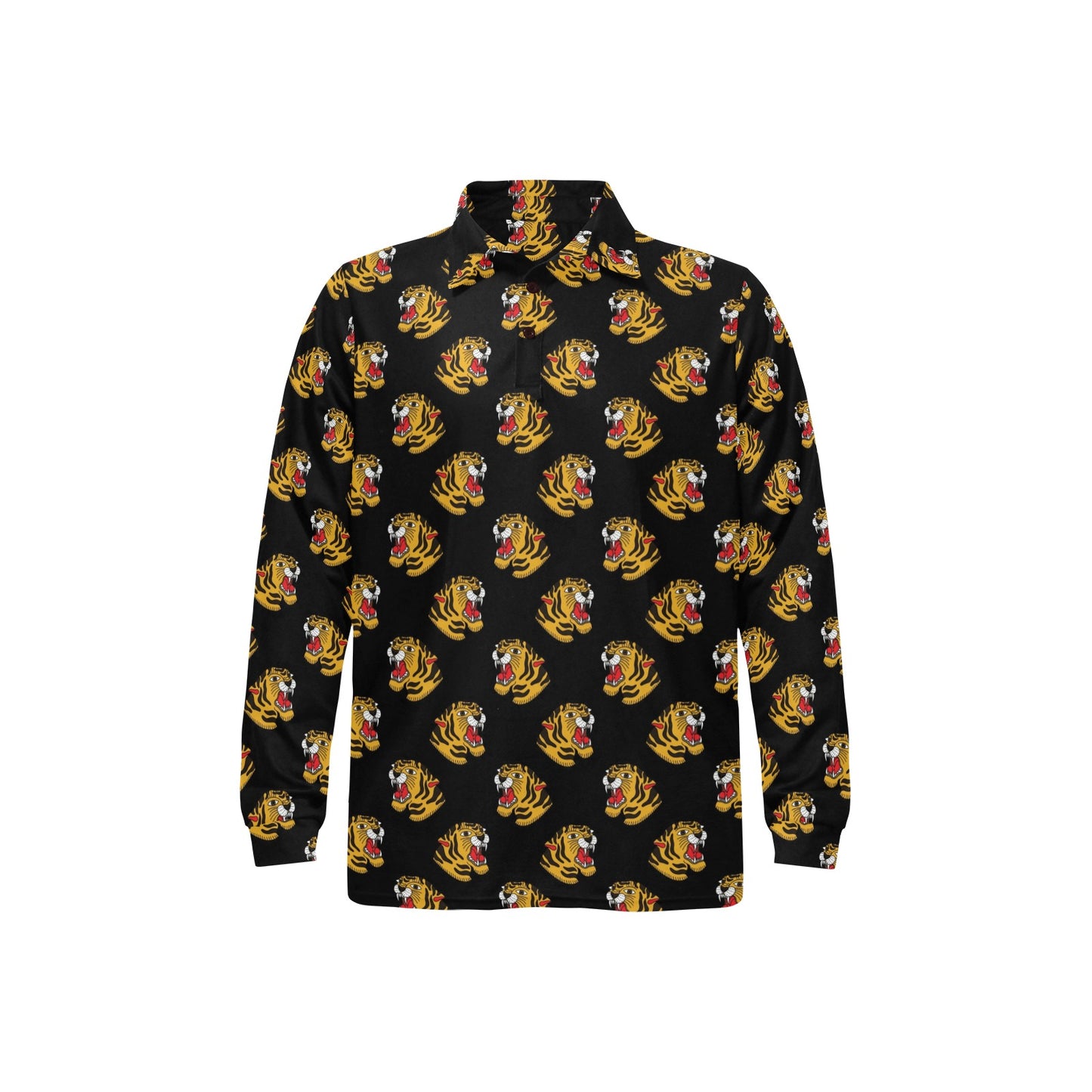 Tiger Head Print Design LKS306 Long Sleeve Polo Shirt For Men's