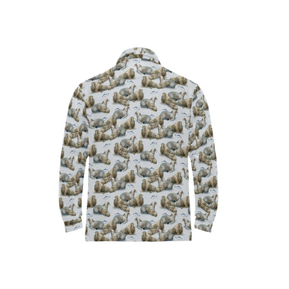 Walrus Print Design LKS401 Long Sleeve Polo Shirt For Men's
