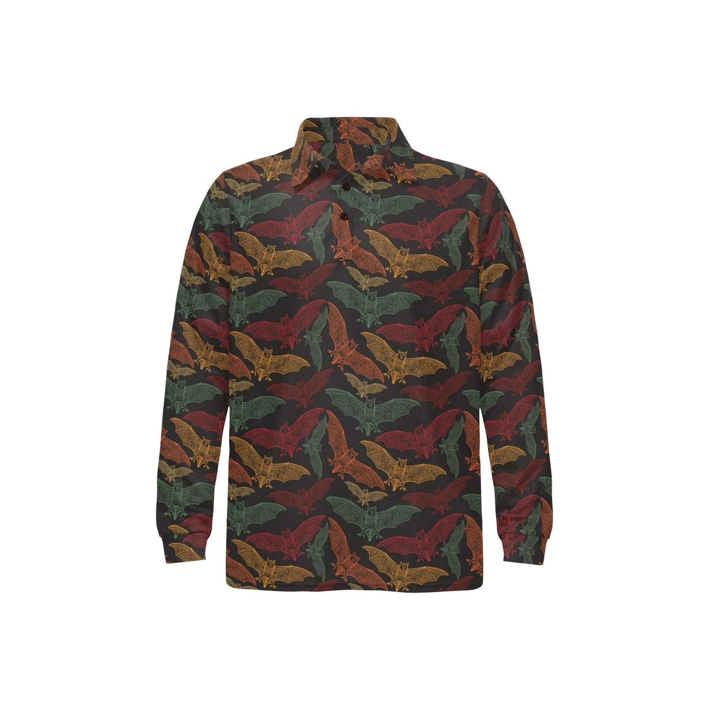 Bat Tribal Pattern Print Design 03 Long Sleeve Polo Shirt For Men's