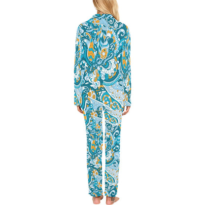 Funky Retro Pattern Print Design A03 Women's Long Pajama Set