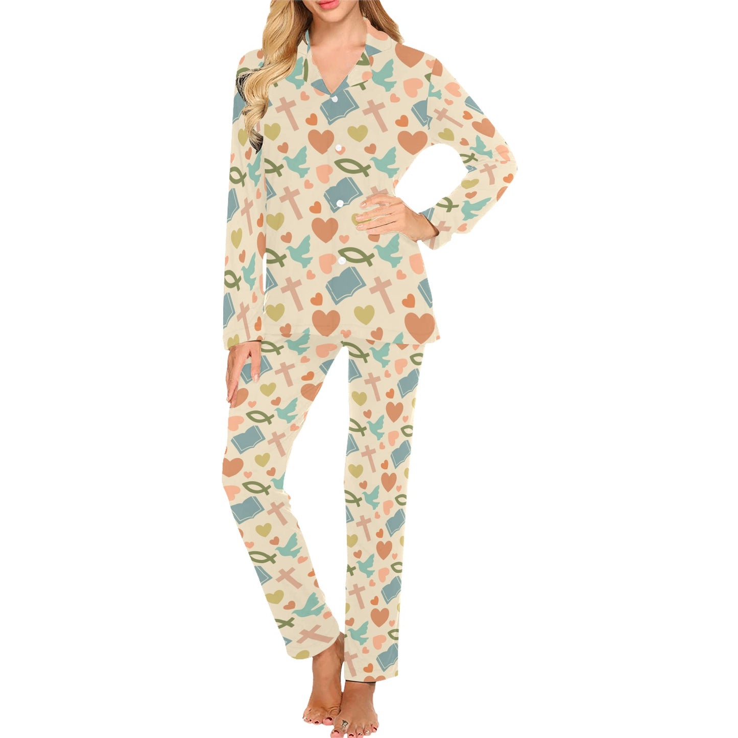 Christian Symbol Pattern Women's Long Pajama Set