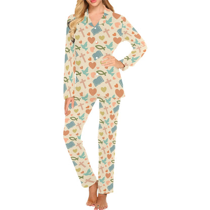 Christian Symbol Pattern Women's Long Pajama Set