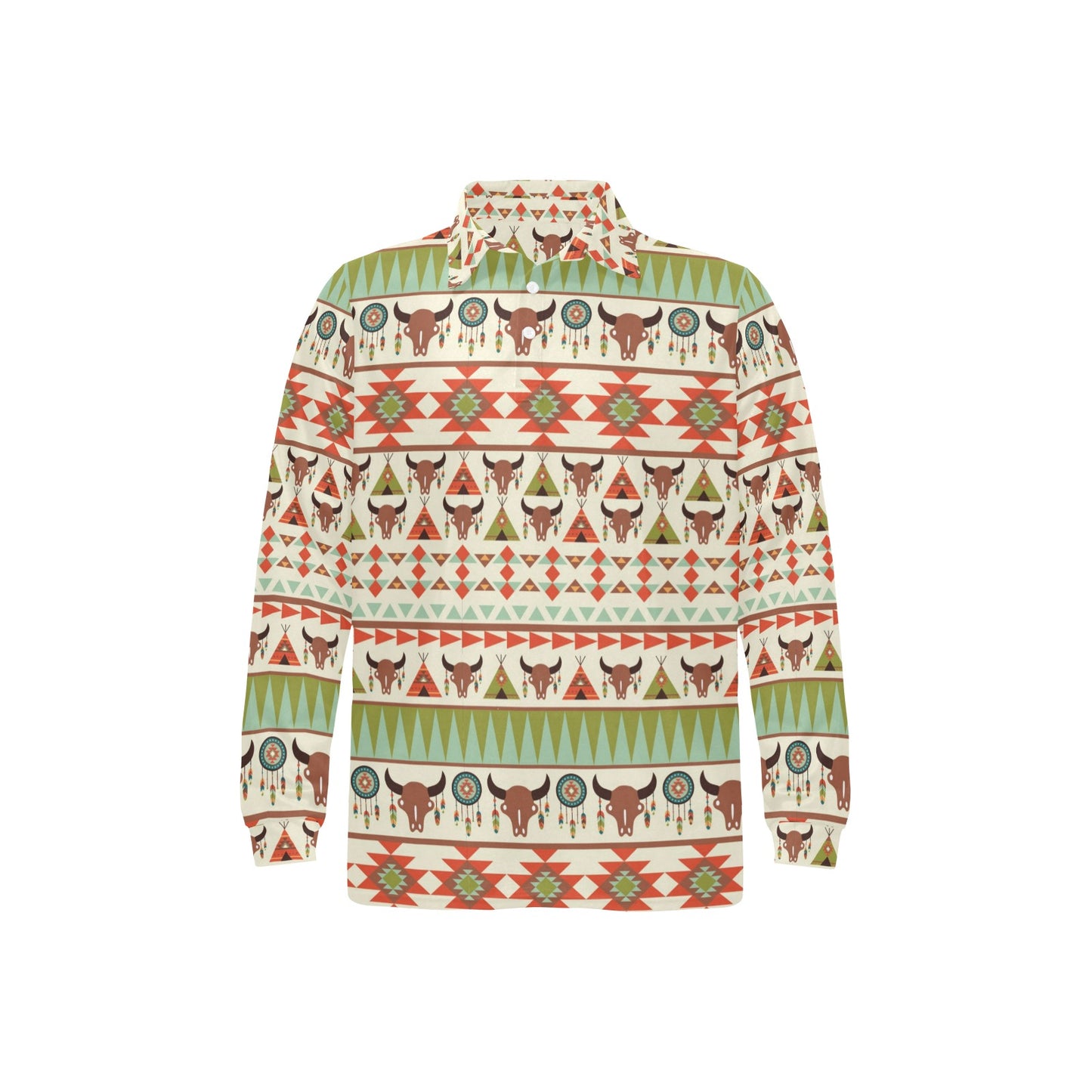 American indian Ethnic Pattern Long Sleeve Polo Shirt For Men's