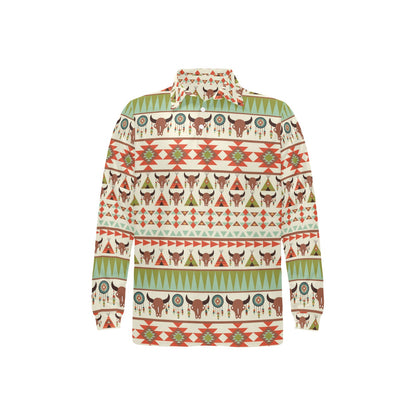 American indian Ethnic Pattern Long Sleeve Polo Shirt For Men's