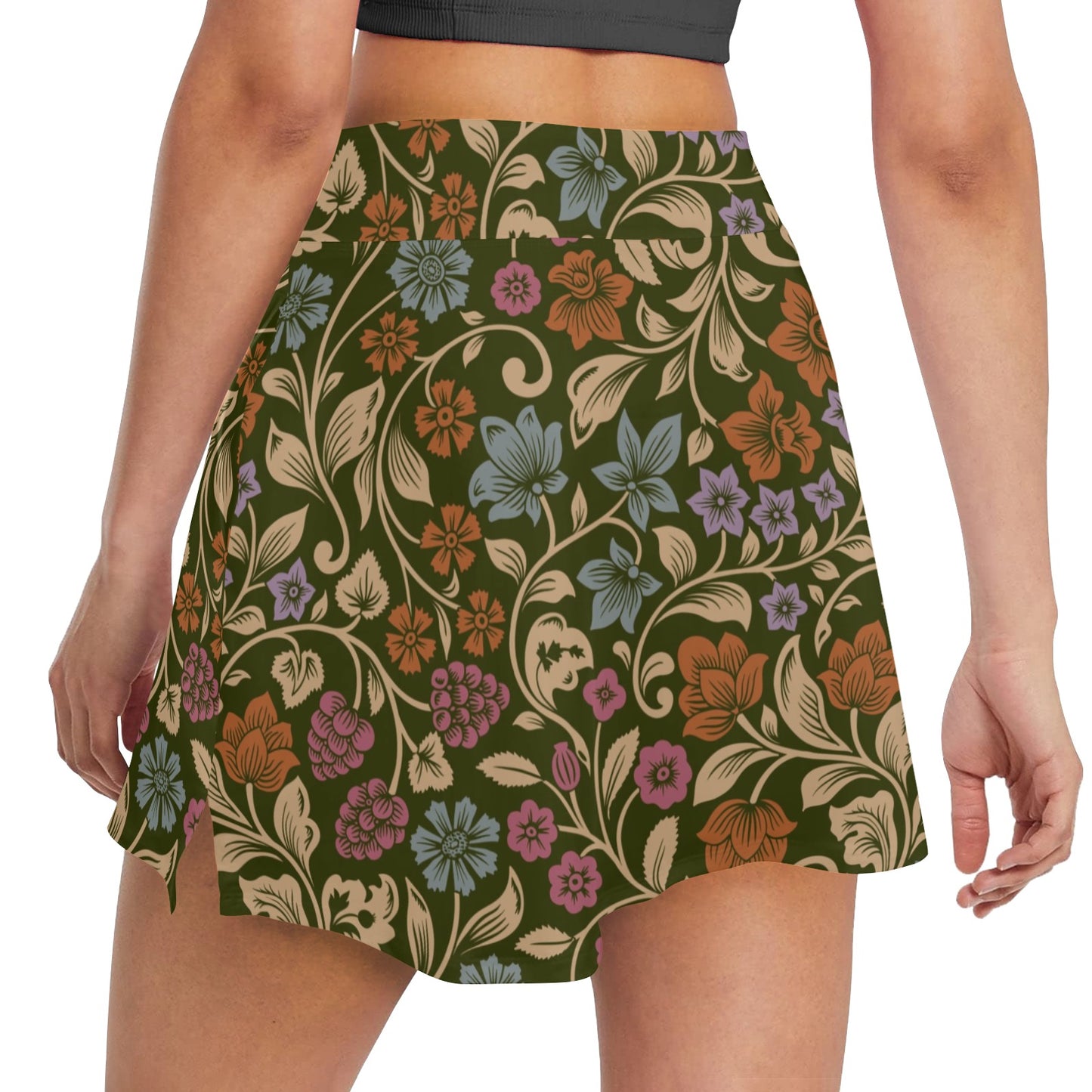 Floral Vintage Print Pattern 17" Golf & Pickleball Skort with Pockets