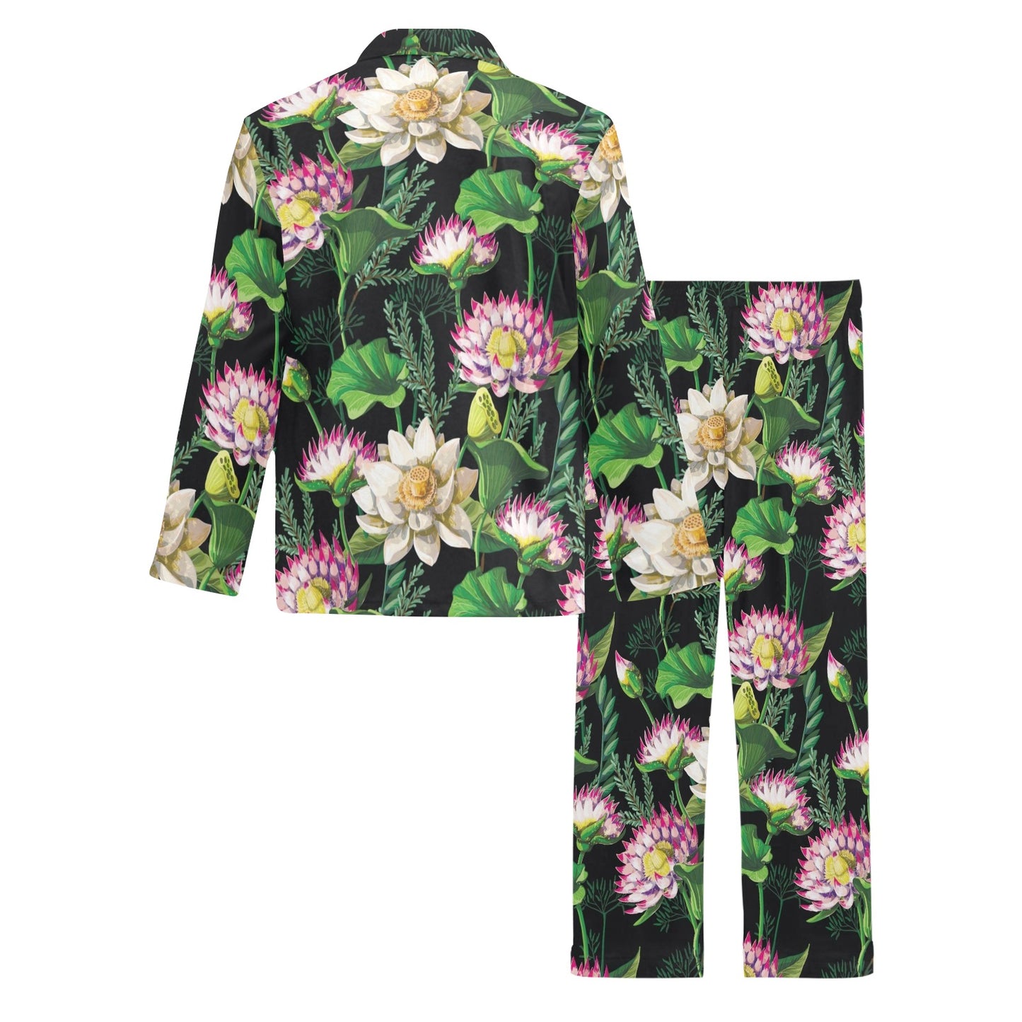 Water Lily Pattern Print Design WL010 Men's Long Pajama Set