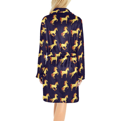 Gold Horse Pattern Women's Fleece Robe