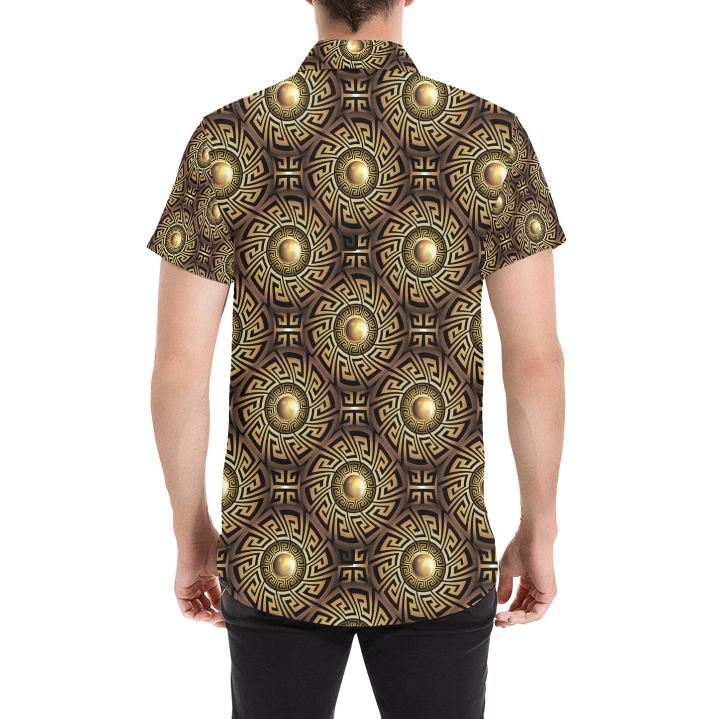 Ancient Greek Print Design LKS3012 Men Short Sleeve Button Up Shirt