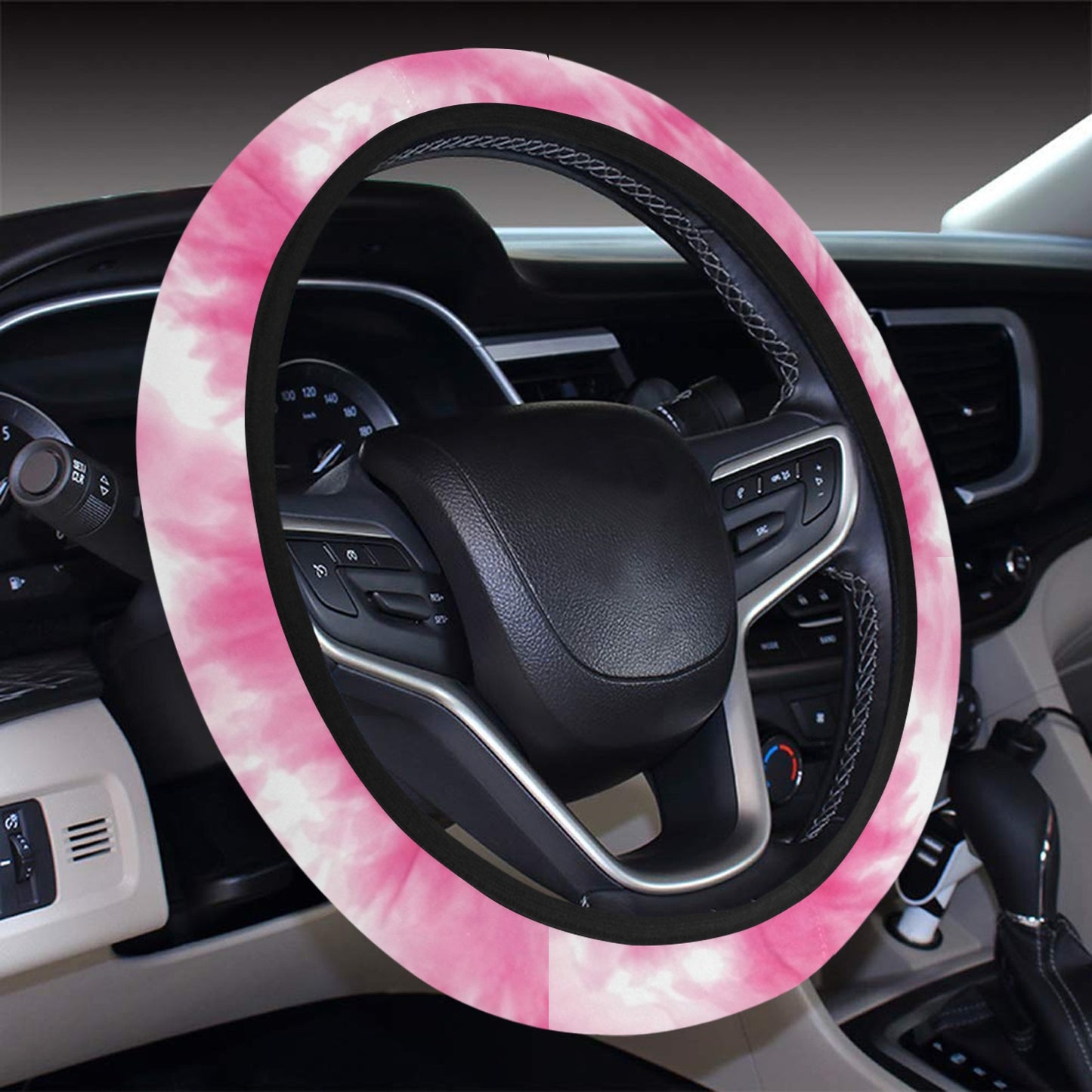 Tie Dye Pink Print Design LKS304 Steering Wheel Cover with Elastic Edge