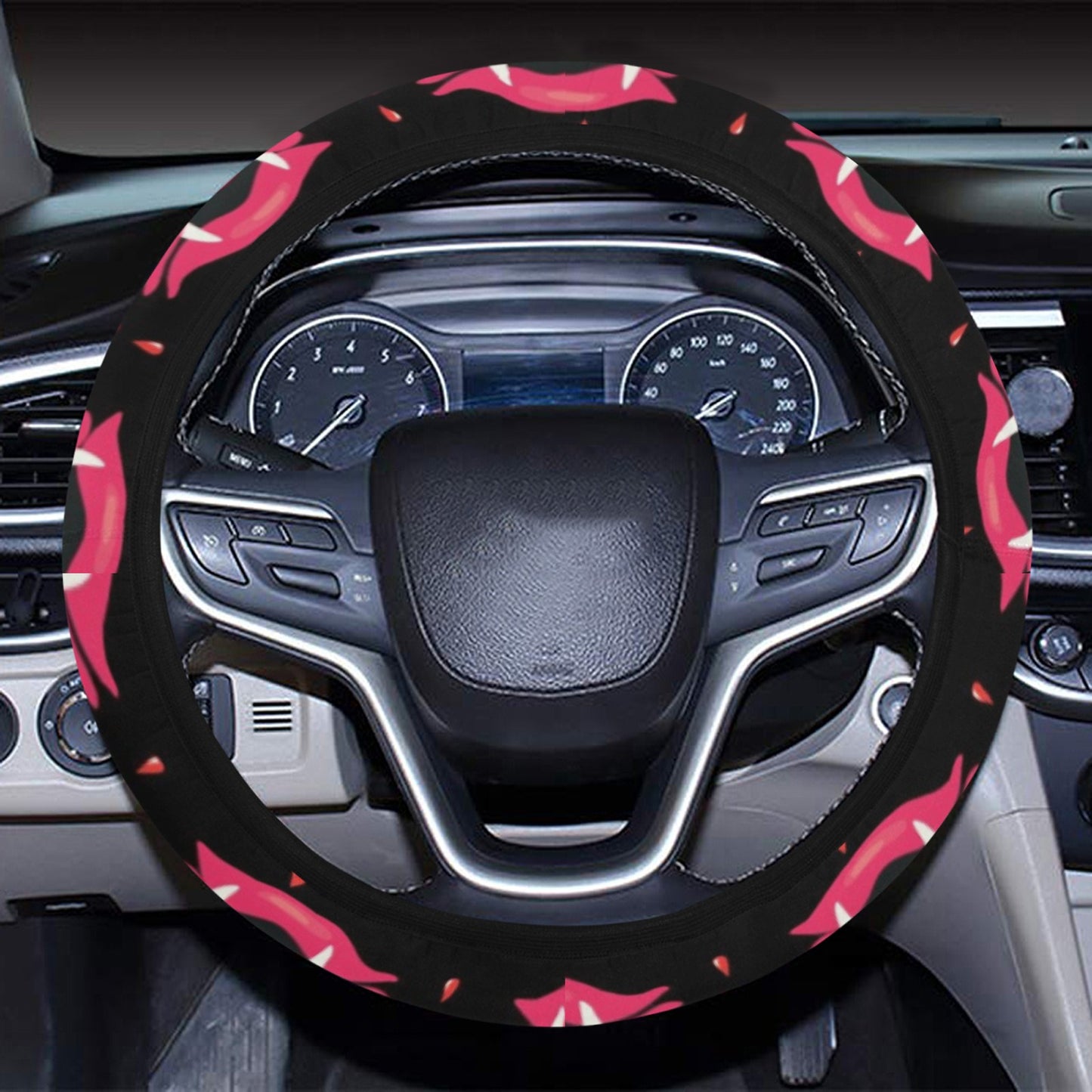 Vampire Lips Print Design LKS303 Steering Wheel Cover with Elastic Edge