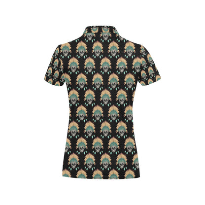 American indian Skull Pattern Women's Polo Shirt