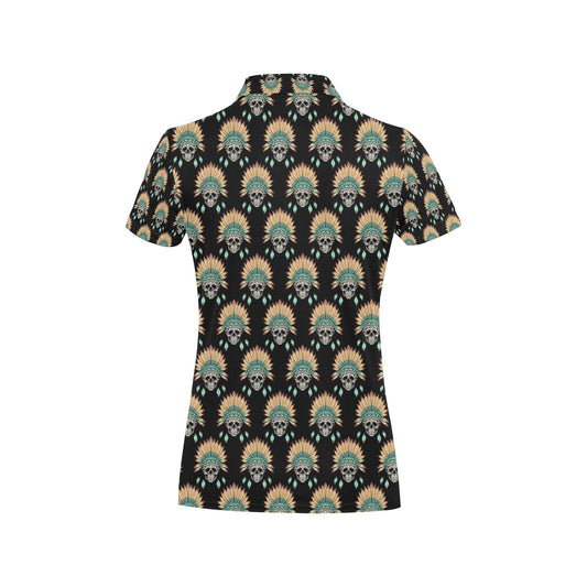 American indian Skull Pattern Women's Polo Shirt