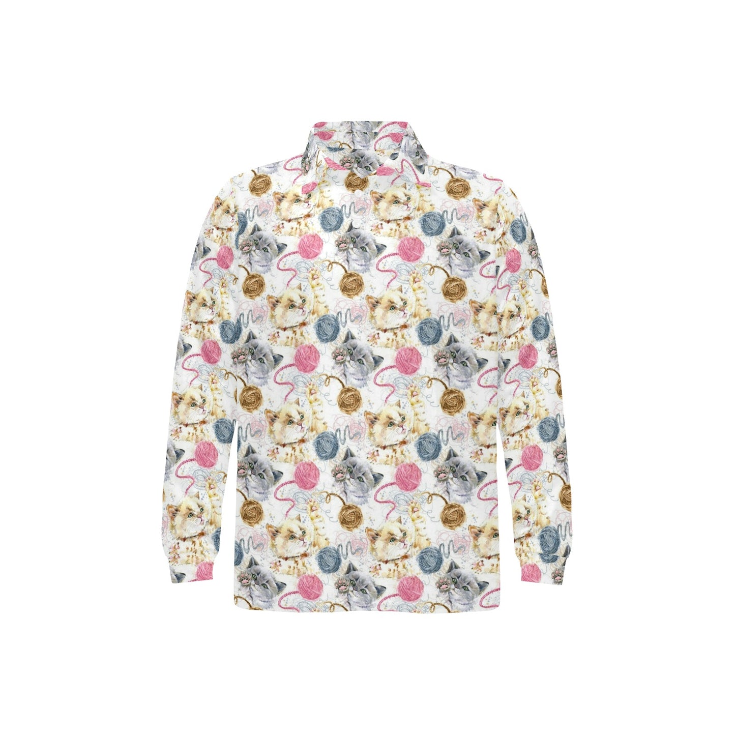 Cat Playing Yarn Pattern Print Design 07 Long Sleeve Polo Shirt For Men's