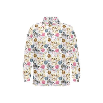 Cat Playing Yarn Pattern Print Design 07 Long Sleeve Polo Shirt For Men's