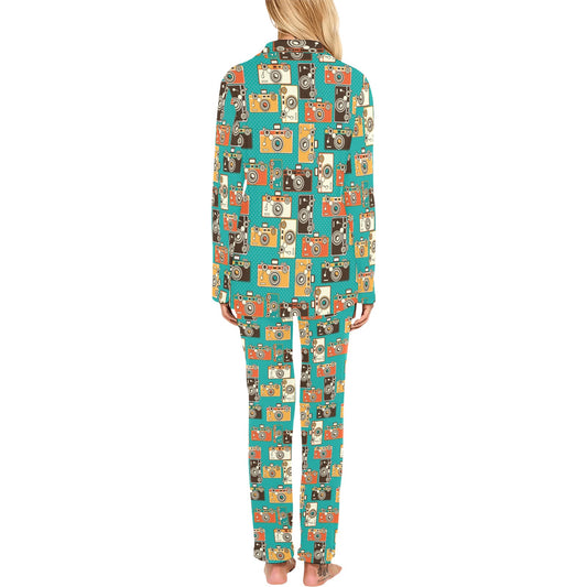 Camera Pattern Print Design 02 Women's Long Pajama Set