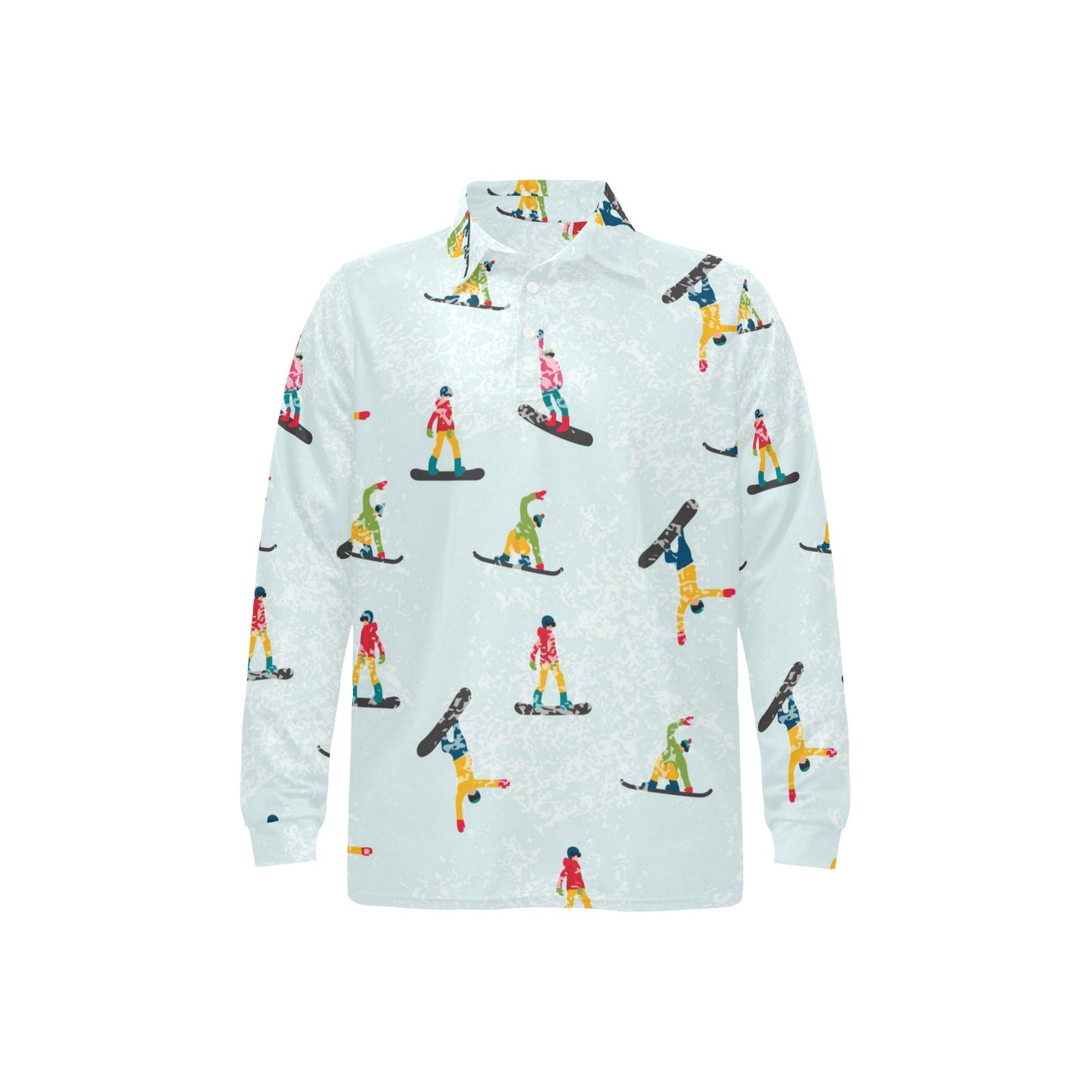 Snowboard Print Design LKS304 Long Sleeve Polo Shirt For Men's