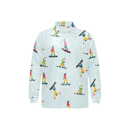Snowboard Print Design LKS304 Long Sleeve Polo Shirt For Men's