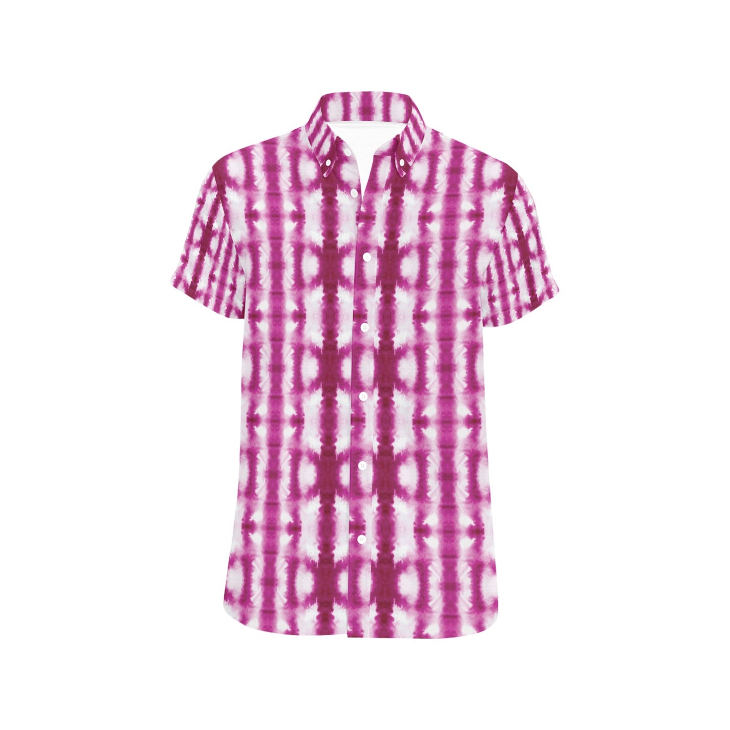 Tie Dye Dark Pink Print Design LKS303 Men Short Sleeve Button Up Shirt